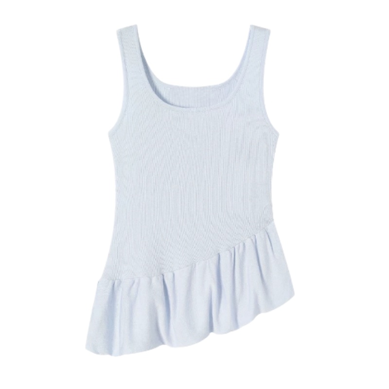Blue Asymmetrical Ruffled Tank Top