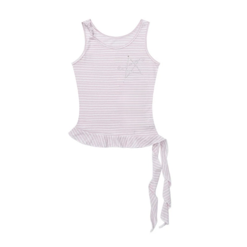 Pink Striped Tank Top With Star Rhinestone Detail