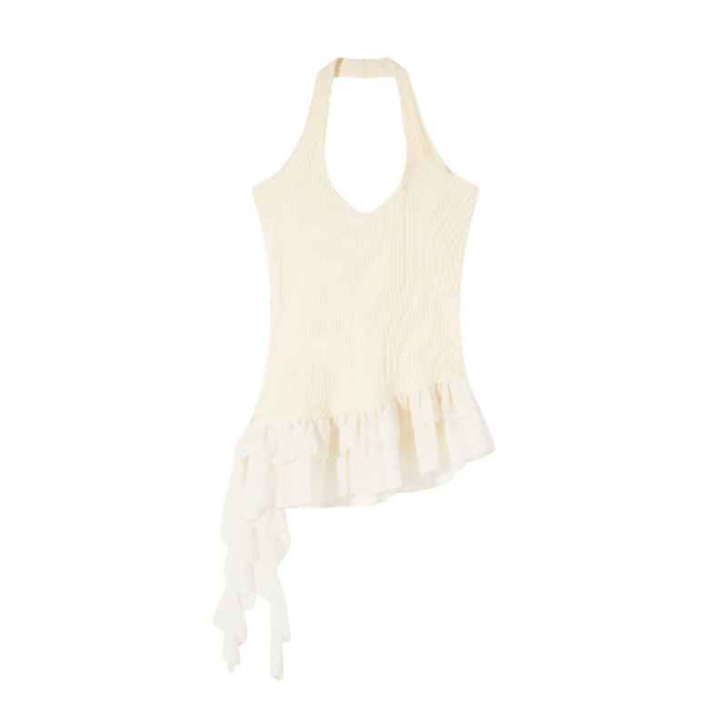 Pink Tank Top With Asymmetrical Ruffled Hem